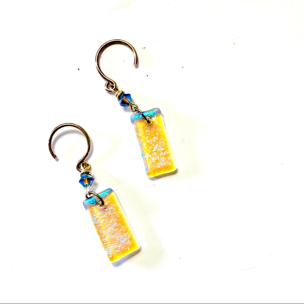 Aqua Dichroic Sterling Silver Handmade Earrings